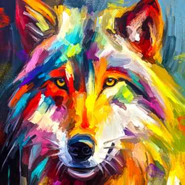 Картина под названием "Wolf" - Holger Mühlbauer-Gardemin, Подлинное произведение искусства, Акрил Установлен на Деревянная р…