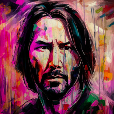 Painting titled "Keanu Reeves" by Holger Mühlbauer-Gardemin, Original Artwork, Acrylic Mounted on Wood Stretcher frame