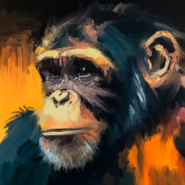 Malerei mit dem Titel "Junger Schimpanse" von Holger Mühlbauer-Gardemin, Original-Kunstwerk, Acryl Auf Keilrahmen aus Holz m…
