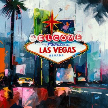 Schilderij getiteld "Las Vegas" door Holger Mühlbauer-Gardemin, Origineel Kunstwerk, Acryl Gemonteerd op Frame voor houten b…