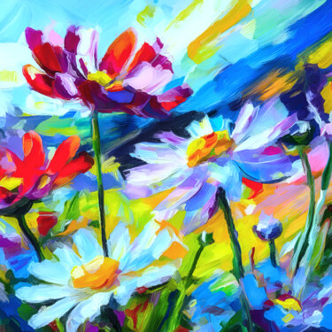 Картина под названием "Sommerwind Blumen" - Holger Mühlbauer-Gardemin, Подлинное произведение искусства, Акрил Установлен на…