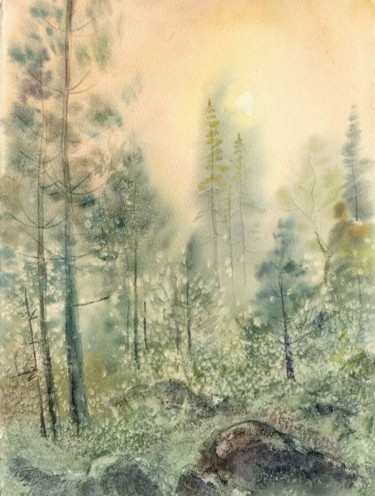 Картина под названием "«А в тайге по утрам…" - Татьяна Холина-Джемардьян, Подлинное произведение искусства, Другой
