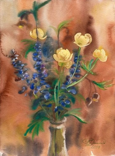 Картина под названием "Букет лесных цветов" - Татьяна Холина-Джемардьян, Подлинное произведение искусства