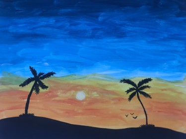 Peinture intitulée "Soleil couchant" par Delphine09, Œuvre d'art originale, Acrylique