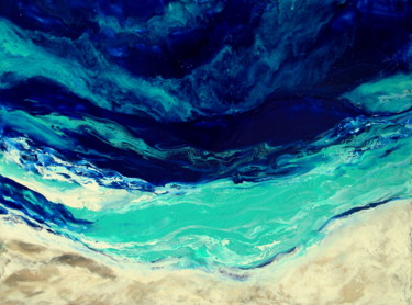 Painting titled "Aerial Shoreline Be…" by Holly Anderson, Original Artwork, Acrylic Mounted on Wood Stretcher frame