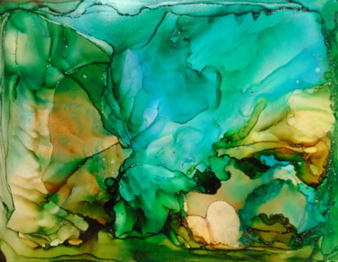 Painting titled "Green and Golden Ab…" by Holly Anderson, Original Artwork, Ink