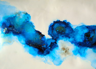 Painting titled "Deep Blue Fluid Ele…" by Holly Anderson, Original Artwork, Ink