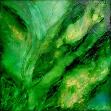 Painting titled "Green fluid abstrac…" by Holly Anderson, Original Artwork, Ink