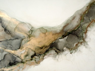 Painting titled "Large Fluid Marbled…" by Holly Anderson, Original Artwork, Ink Mounted on Wood Stretcher frame