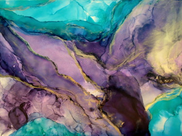 Painting titled "Large Fluid Geode d…" by Holly Anderson, Original Artwork, Ink Mounted on Wood Stretcher frame