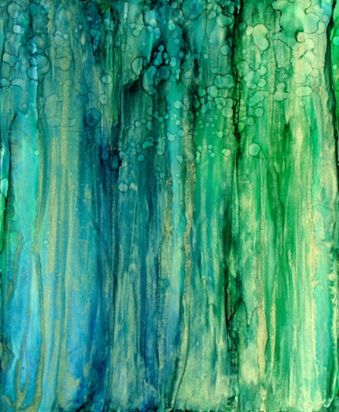 Painting titled "Original green and…" by Holly Anderson, Original Artwork, Ink Mounted on Wood Stretcher frame
