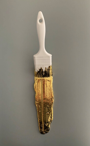 Sculpture titled "Gold and white Brush" by Santicri, Original Artwork, Resin Mounted on Other rigid panel