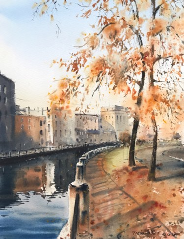 Painting titled "Embankment in St Pe…" by Eugenia Gorbacheva, Original Artwork, Watercolor