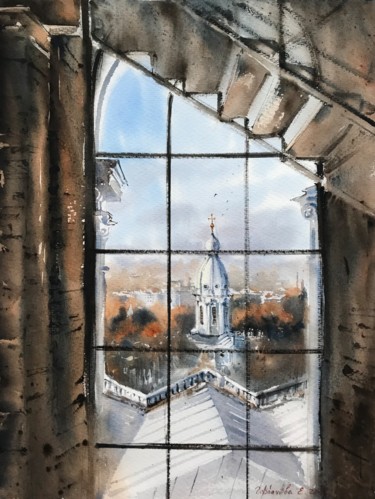 Pittura intitolato "Window, The Smolny…" da Eugenia Gorbacheva, Opera d'arte originale, Acquarello