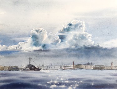 Painting titled "The Neva River No 1…" by Eugenia Gorbacheva, Original Artwork, Watercolor