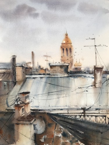 Pittura intitolato "Roofs of St. Peters…" da Eugenia Gorbacheva, Opera d'arte originale, Acquarello