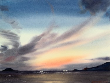 Pittura intitolato "Soft sunset in Thai…" da Eugenia Gorbacheva, Opera d'arte originale, Acquarello