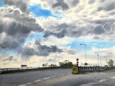 Painting titled "Cloud highway" by Eugenia Gorbacheva, Original Artwork, Watercolor