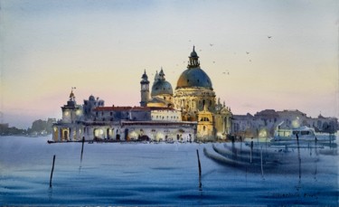 Pittura intitolato "Evening Venice, San…" da Eugenia Gorbacheva, Opera d'arte originale, Acquarello