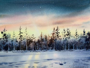 Malerei mit dem Titel "Morning in the wint…" von Eugenia Gorbacheva, Original-Kunstwerk, Aquarell