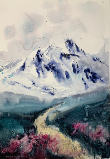 Painting titled "Mountainscape #18" by Eugenia Gorbacheva, Original Artwork, Watercolor