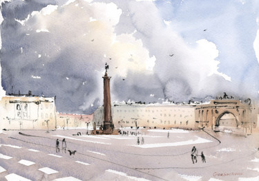 Painting titled "Palace Square. Sain…" by Eugenia Gorbacheva, Original Artwork, Watercolor