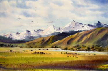 Painting titled "Mountainscape #23" by Eugenia Gorbacheva, Original Artwork, Watercolor