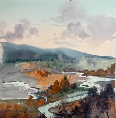 Fall landscape #2 Картина под названием "Fall landscape #2" - Eugenia Gorbacheva, Подлинное произведение искусства, Акварель