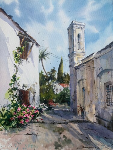 Painting titled "ENGLISH VILLAGE. NO…" by Eugenia Gorbacheva, Original Artwork, Watercolor