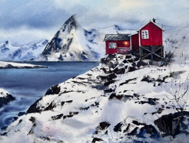 Painting titled "Lofoten Islands" by Eugenia Gorbacheva, Original Artwork, Watercolor