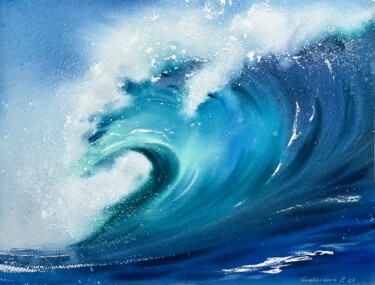 Painting titled "Wave #9" by Eugenia Gorbacheva, Original Artwork, Watercolor
