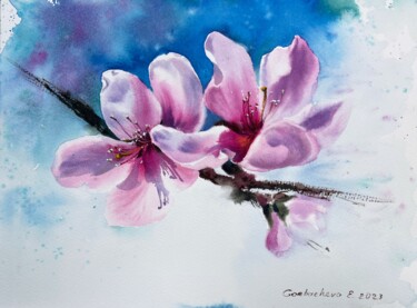 Peinture intitulée "Peach flowers" par Eugenia Gorbacheva, Œuvre d'art originale, Aquarelle