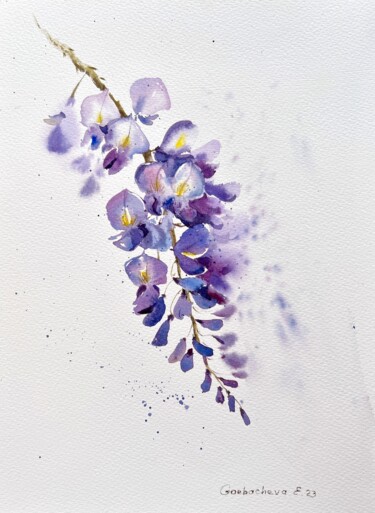 Painting titled "Wisteria" by Eugenia Gorbacheva, Original Artwork, Watercolor