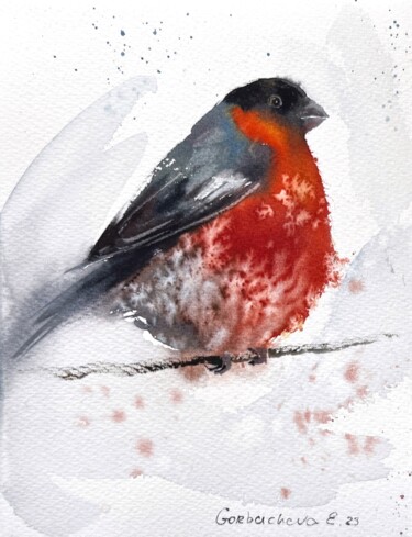 Peinture intitulée "Bullfinch" par Eugenia Gorbacheva, Œuvre d'art originale, Aquarelle