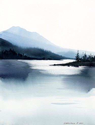 Pittura intitolato "Mountain Lake #32" da Eugenia Gorbacheva, Opera d'arte originale, Acquarello