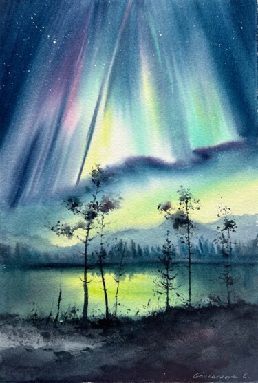 Pittura intitolato "Northern lights #40" da Eugenia Gorbacheva, Opera d'arte originale, Acquarello