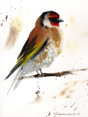 Painting titled "Goldfinch #2" by Eugenia Gorbacheva, Original Artwork, Watercolor