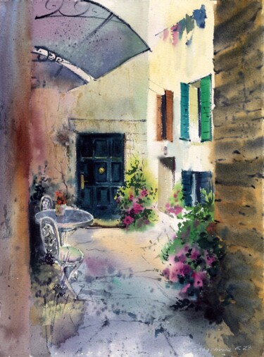 Pintura titulada "Street of Croatia" por Eugenia Gorbacheva, Obra de arte original, Acuarela