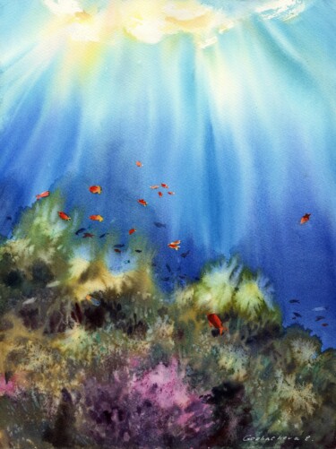 Painting titled "Undersea world #14" by Eugenia Gorbacheva, Original Artwork, Watercolor