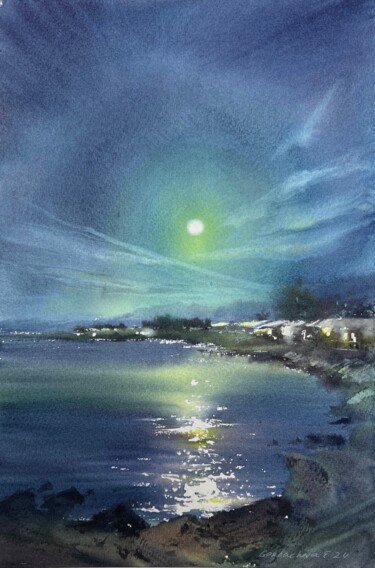 Painting titled "In the moonlight #4" by Eugenia Gorbacheva, Original Artwork, Watercolor