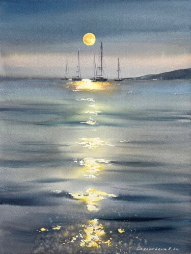 Painting titled "In the moonlight #5" by Eugenia Gorbacheva, Original Artwork, Watercolor