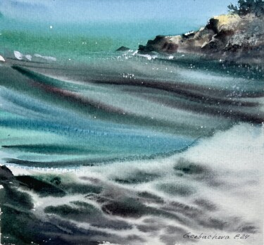 Painting titled "Waves and rocks #18" by Eugenia Gorbacheva, Original Artwork, Watercolor