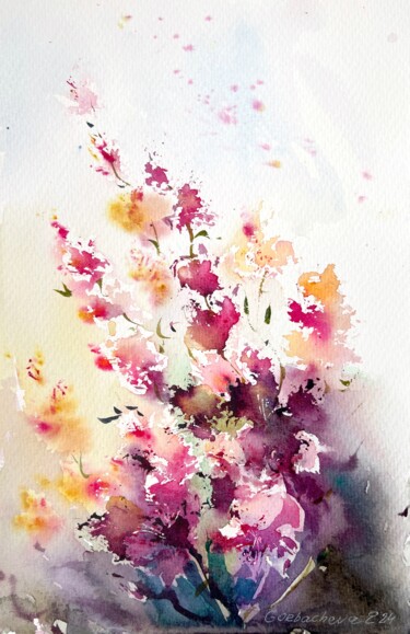 Painting titled "Pink fantasies #2" by Eugenia Gorbacheva, Original Artwork, Watercolor