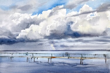 Painting titled "Walk along the sea…" by Eugenia Gorbacheva, Original Artwork, Watercolor