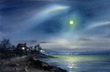 Painting titled "In the moonlight #11" by Eugenia Gorbacheva, Original Artwork, Watercolor