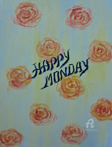 Painting titled "Happy Monday" by Homely Art, Original Artwork, Watercolor