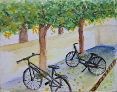 Painting titled "Beneath the gulmohar" by Homely Art, Original Artwork, Watercolor