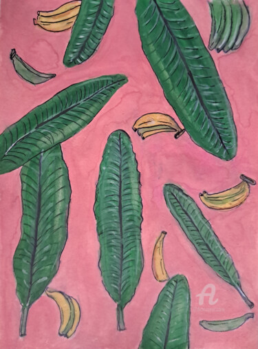 Peinture intitulée "Banana aesthetics" par Homely Art, Œuvre d'art originale, Gouache