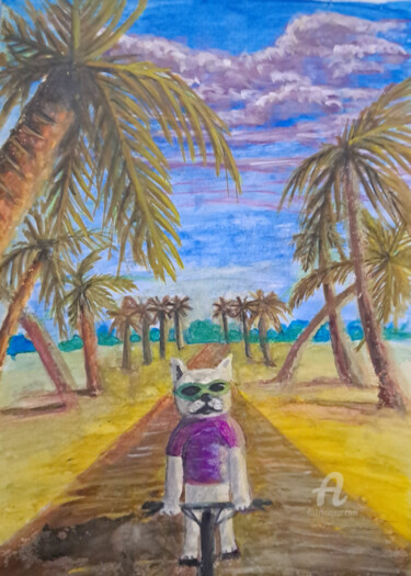 Pintura intitulada "Down lane" por Homely Art, Obras de arte originais, Guache