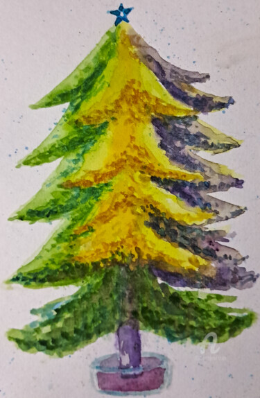 Painting titled "Christmas tree" by Homely Art, Original Artwork, Watercolor